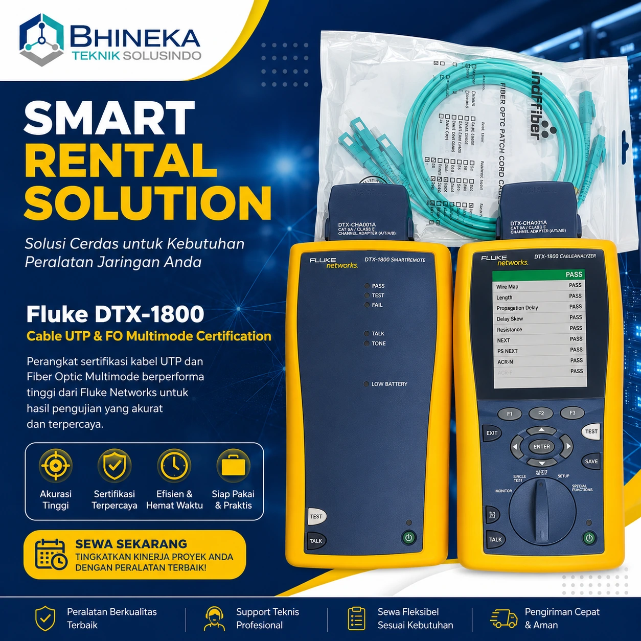 fluke dtx1800 cable UTP dan FO multimode certification-banner